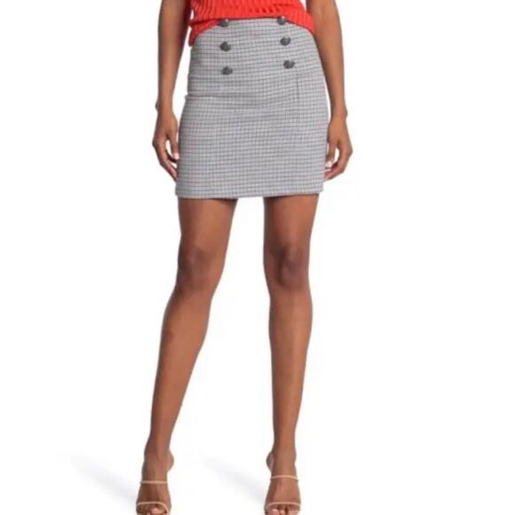 NWT VERONICA BEARD Beekman Check Button Mini Skirt in Beige Multi Size 0 - Picture 8 of 8